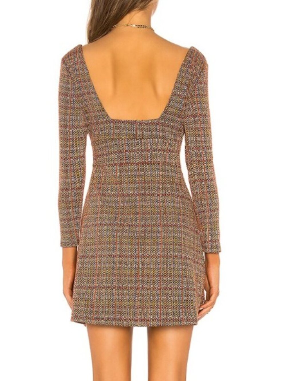 FREE PEOPLE Uptown Girl Multi Tweed Plaid Stretch Mini Dress Preppy Sz 10 EUC - Picture 5 of 11